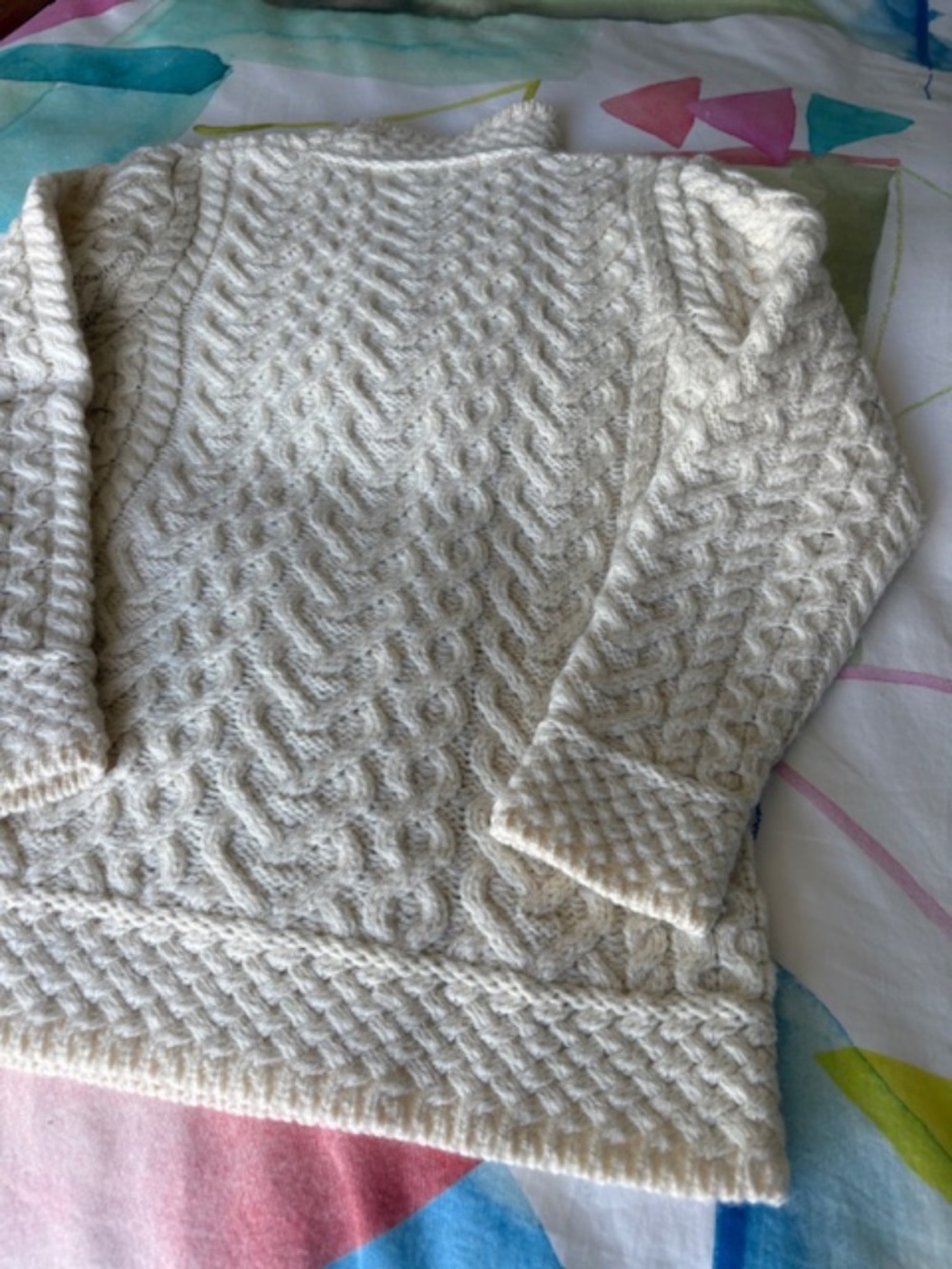 ARAN MOR Women's sz S Irish cable knit sweater polo neck natural white - Picture 7 of 14